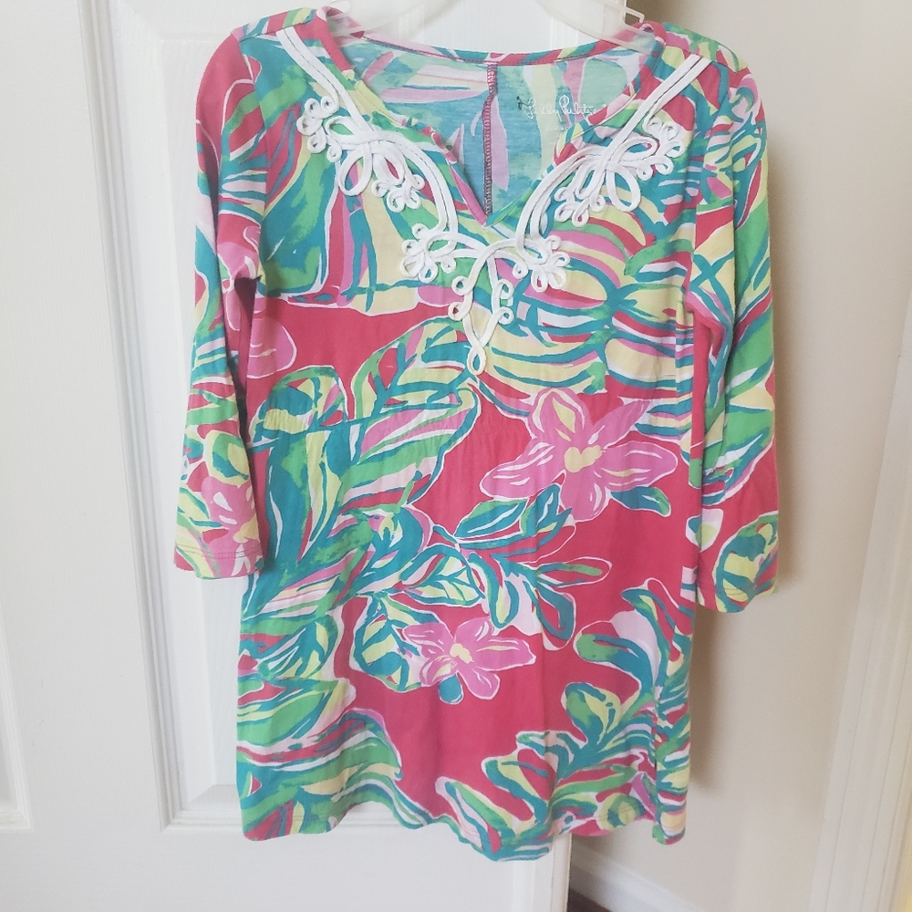 Lilly Pulitzer Shel Palm-Print Tunic Dress Jungle Tumble